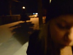 18-Year-Old Mya Lane Gives Backyard Blowjob in Summer and Winter - Amateur Outdoor Fun