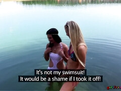 Kont, Strand, Vingeren, Lesbisch, Buiten, Klein, Doordringend, Tieten likken