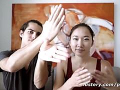 Enthousiasteling, Aziatisch, Bruinharig, Stel, Hondjeshouding, Frans, Klein, Tieten likken