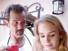 Stepfamily pleasure with two barely legal stunners