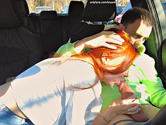 PUBLIC blowjob in the CAR! Swallowed all the cum!