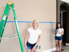 Horny chicks wants their faces to be painted with cum