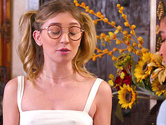 Américain, Embrassement, Chatte, Nénés