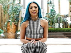 Blue-haired angel Beverly rides on a pretty huge black penis