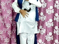 Amateur, Asiatique, Couple, Indienne, Chatte, Élève, Serré, Uniforme