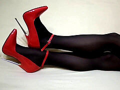 High heel fetish, red stiletto, women stockings