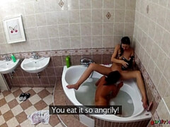 Lesbians Wash Each Other's Wet Pussies In The Bathtub