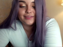 Young kinky PAWG with purple hair teasing on webcam
