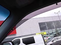 Hunter seduces blonde at shopping center for dirty sex