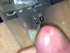 Multiple orgasm: huge creamy double cumshot in Tupperware