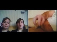 A duo wild teen girls watch nasty man masturbating during vid chat