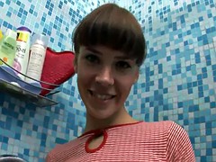 Euro teen with small tits taking a Shower solo