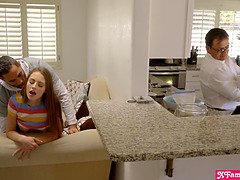 Naughty step siblings suck and fuck with dad right there