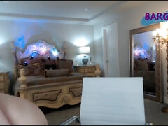 Patricia Goddess masturbating with massive dildo - Big fake tits in soap on webcam