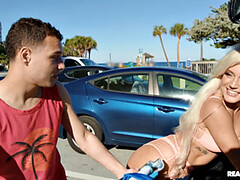 69, ビーチ, ビキニ, 茶髪の, バック, キッチン, アウトドア, ピグテール