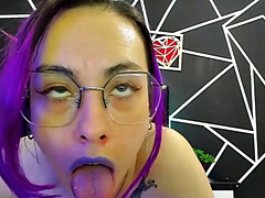 Nasty babe plays with long dildo