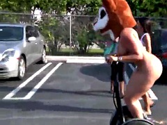 Homosexuelle, Fille latino, Public, Chevaucher