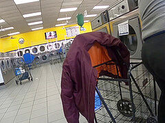 wifey doing laundry in see through leggings obvious yellow undies