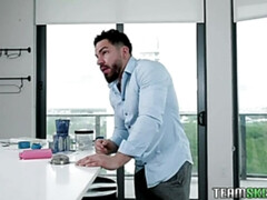 Kont, Zwart, Condoom, Sperma in mond, Interraciaal, Natuurlijke tieten, Gezichtspunt, String