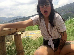 オナニー, アウトドア, 小柄, 公共, フェラする