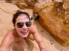 Swallowing pee on the public beach and face fucked!! In the end she cums on my face!!