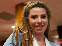 Big tits waitress gets fucked in a gross yet fun way