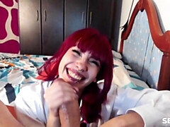 18, フェラチオ, 手コキする, なめる, オナニー, 自然山雀, 赤毛, ティーン