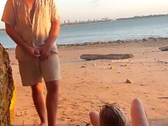 A Stranger Caught Me Masturbating At The Public Nudist Beach, I Sucked His Big Cock While I Got Off, My Husband Filmed! With Random Guy