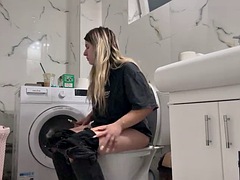 Big Ass Blonde Toilet After Lunch Meal