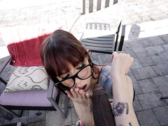Nerdy chick Damion Dayski sucks and rides a big black cock