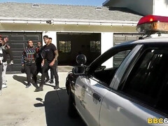 Black men passionately drill the policegirl's mouth