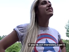 Big tits babe seduced into outdoor sex until facialized