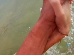 ブロンド, フェラチオ, 彼女, アウトドア, 小柄, オマンコ, 剃毛, オッパイの