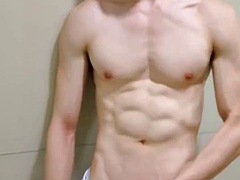 素人, アジア人, 中国人, ゲイ, 手コキする, 筋肉, 一人