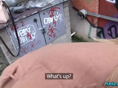 Blonde Opens Legs Outside for Cash