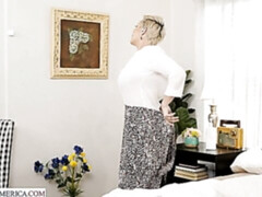 Smiling busty mom Ryan Keely impaled by a pretty big curved boner