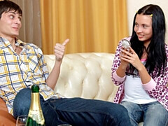 Stylish brunette babe with big boobs Raine gets her mouth fucked