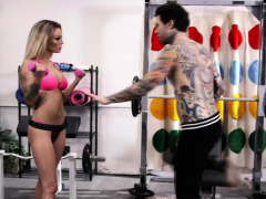 Tattooed babe fucked by trainer until he cums on her tattoo
