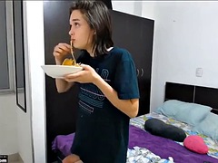 Big cock femboi plays with her erect clit