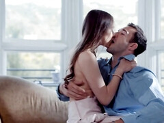 Man ejaculates on girlfriend's sexy tummy after lovemaking