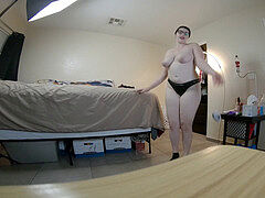 Thick thighs, trying on panties, satin panties