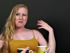 美女, ブロンド, フェラチオ, ヨーロピアン, フェムドム, グループ, 手コキする, オッパイの
