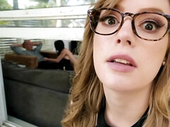 Shy chick has dirt on stepsister and insists on a threesome