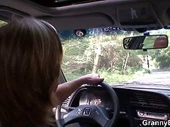 Blonde grandma getting doggy-fucked roadside