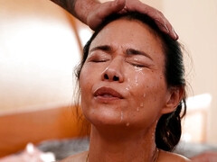 Dana Vespoli deepthroats two hard dicks before getting fucked in both holes