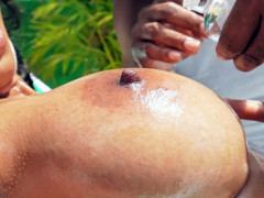 Grosse titten, Bikini, Schwarz, Vollbusig, Schwarz, Milf, Mutti, Im freien