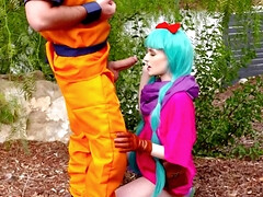 Cosplayer has sex with extravagant chick in fancy outfit