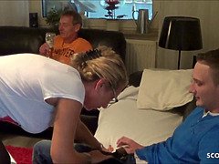 German wife screw teen supply guy and cuckold hubby observe