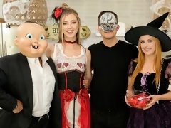 デカパイ, ブロンド, フェラチオ, バック, 女 人男 人, ハメ撮り, ストリッピング, 三人