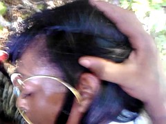 Ebony Giving Head Outside